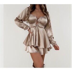 Papermoon Satin Front tie Romper Fairycore‎ Festival whimsical Renaissance Sz L